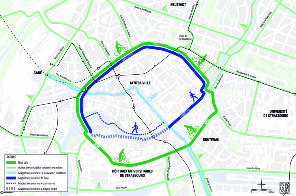 Carte du ring vélo et de la magistrale piétonne